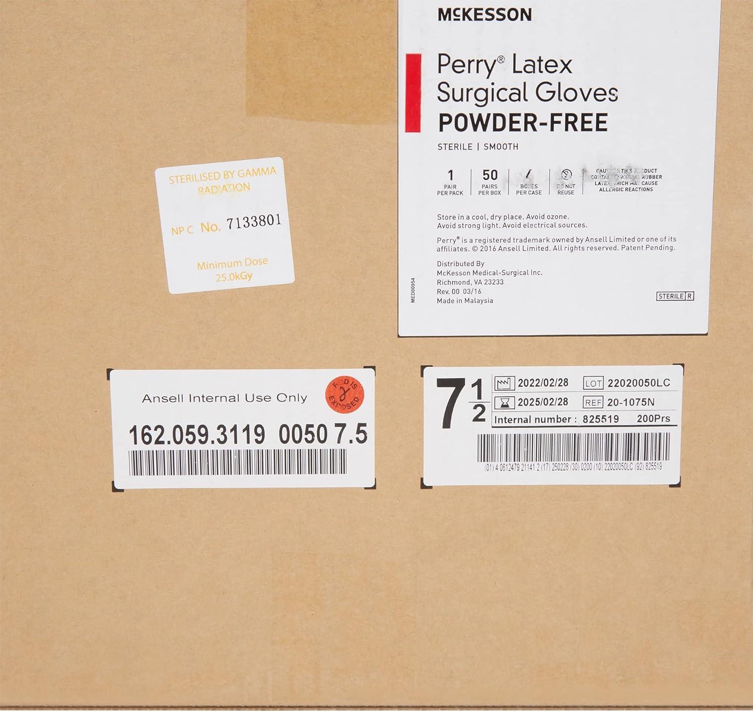 image:imageMcKesson Perry Performance Plus Disposable Sterile Pair Latex Surgical Glove Extended Cuff Length