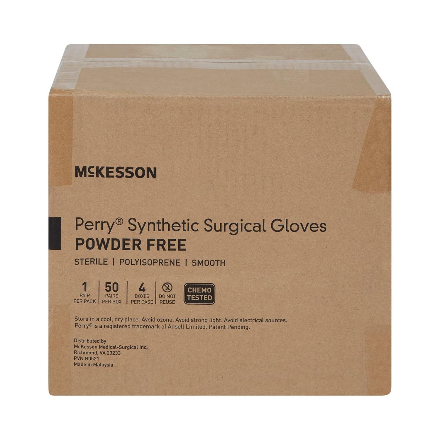 image:imageMcKesson Perry Synthetic Surgical Gloves 200 Pairs Sterile Polyisoprene Disposable PowderFree Professional Medical and Healthcare Chemo Tested Size 85 GreenSize 65 200 ct