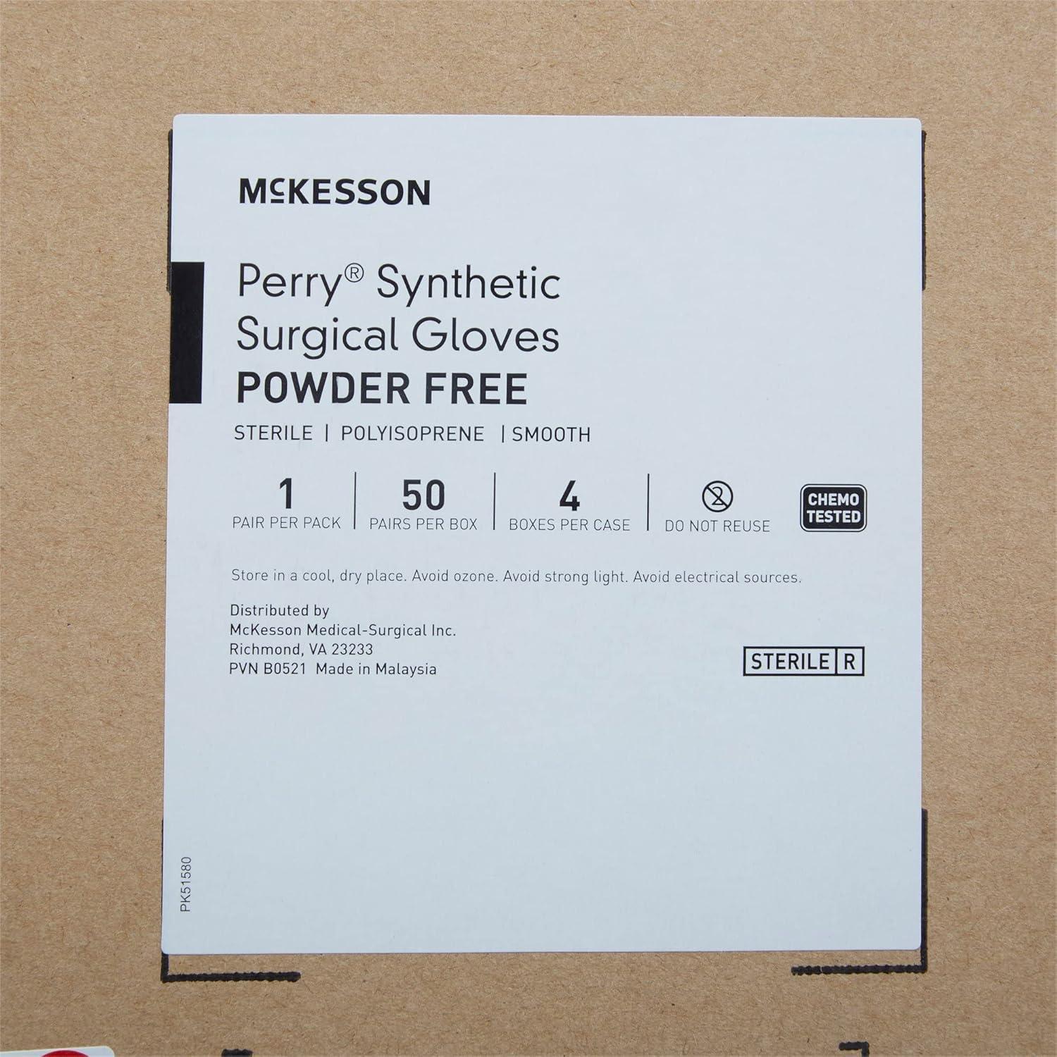 image:imageMcKesson Perry Synthetic Surgical Gloves 200 Pairs Sterile Polyisoprene Disposable PowderFree Professional Medical and Healthcare Chemo Tested Size 85 GreenSize 7 200 ct