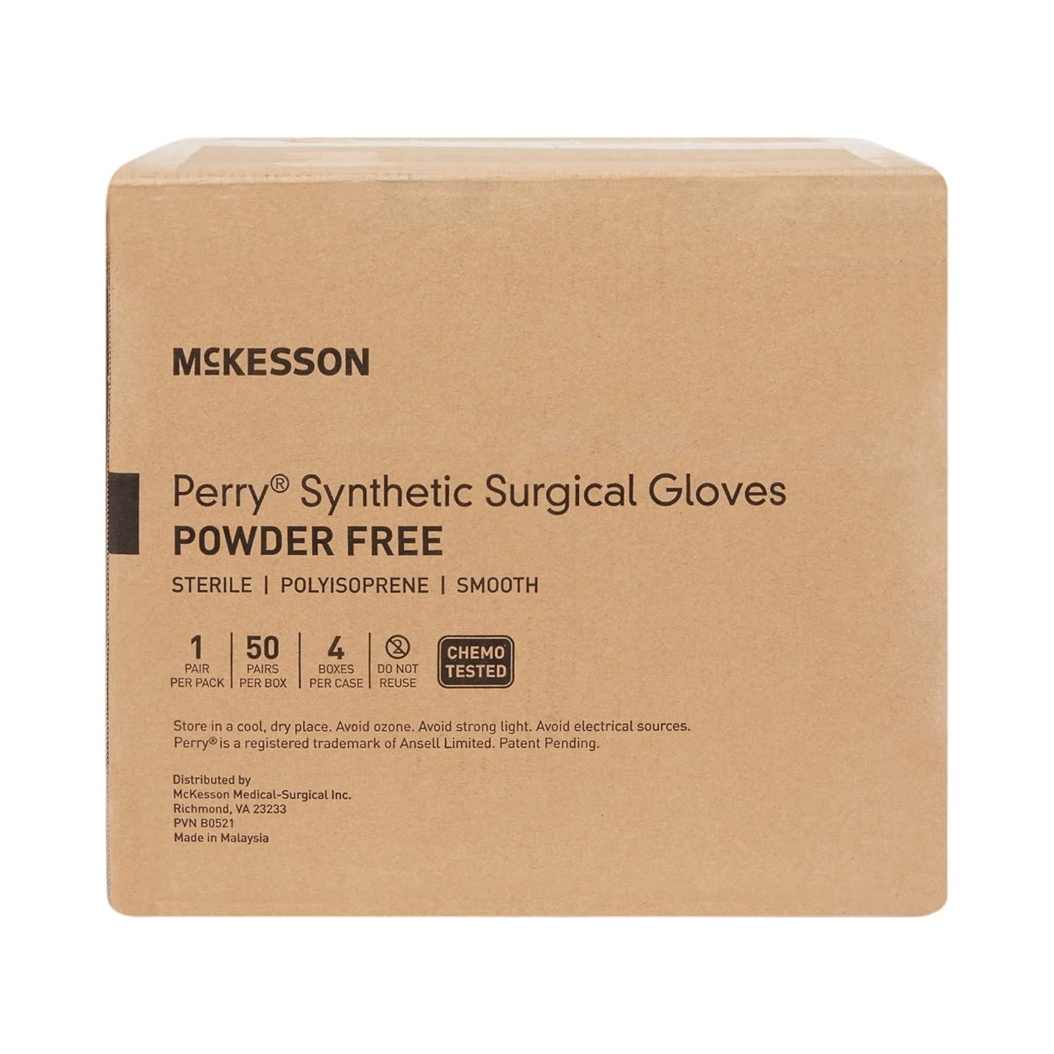image:imageMcKesson Perry Synthetic Surgical Gloves 200 Pairs Sterile Polyisoprene Disposable PowderFree Professional Medical and Healthcare Chemo Tested Size 85 GreenSize 75 200 ct