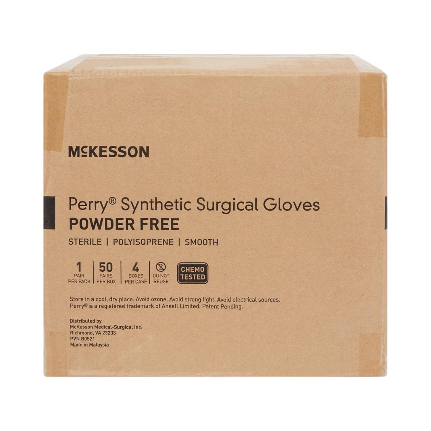 image:imageMcKesson Perry Synthetic Surgical Gloves 200 Pairs Sterile Polyisoprene Disposable PowderFree Professional Medical and Healthcare Chemo Tested Size 85 GreenSize 8 200 ct