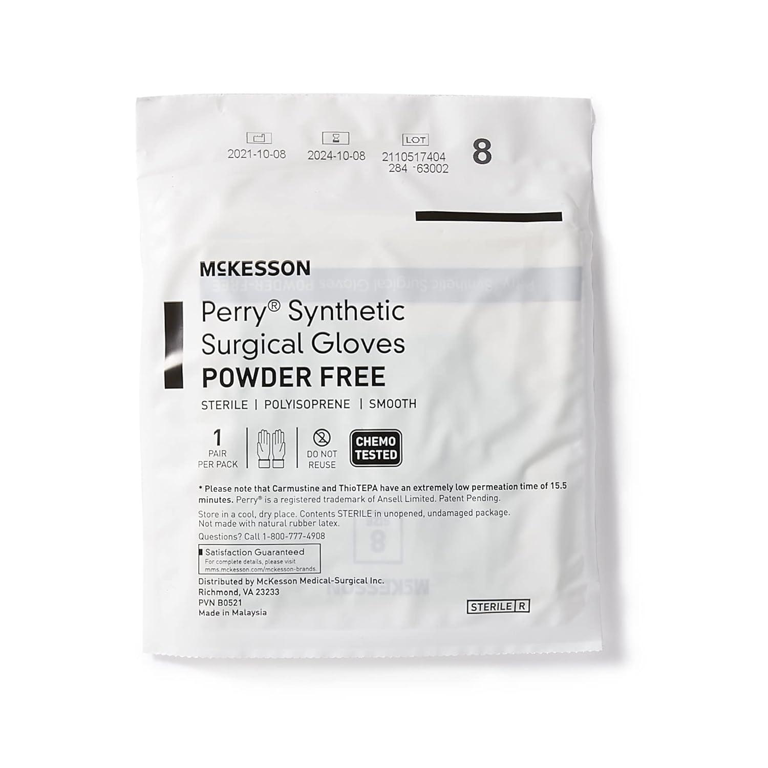 image:imageMcKesson Perry Synthetic Surgical Gloves 200 Pairs Sterile Polyisoprene Disposable PowderFree Professional Medical and Healthcare Chemo Tested Size 85 GreenSize 8 50 ct