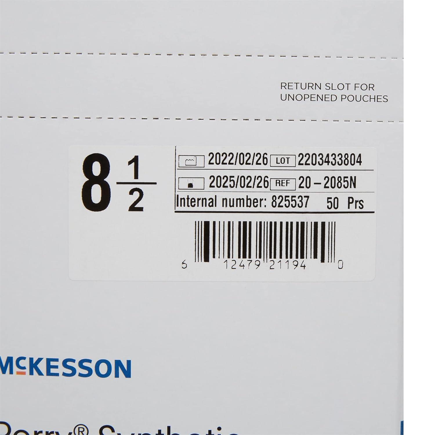 image:imageMcKesson Perry Synthetic Surgical Gloves 200 Pairs Sterile Polyisoprene Disposable PowderFree Professional Medical and Healthcare Chemo Tested Size 85 GreenSize 85 50 ct