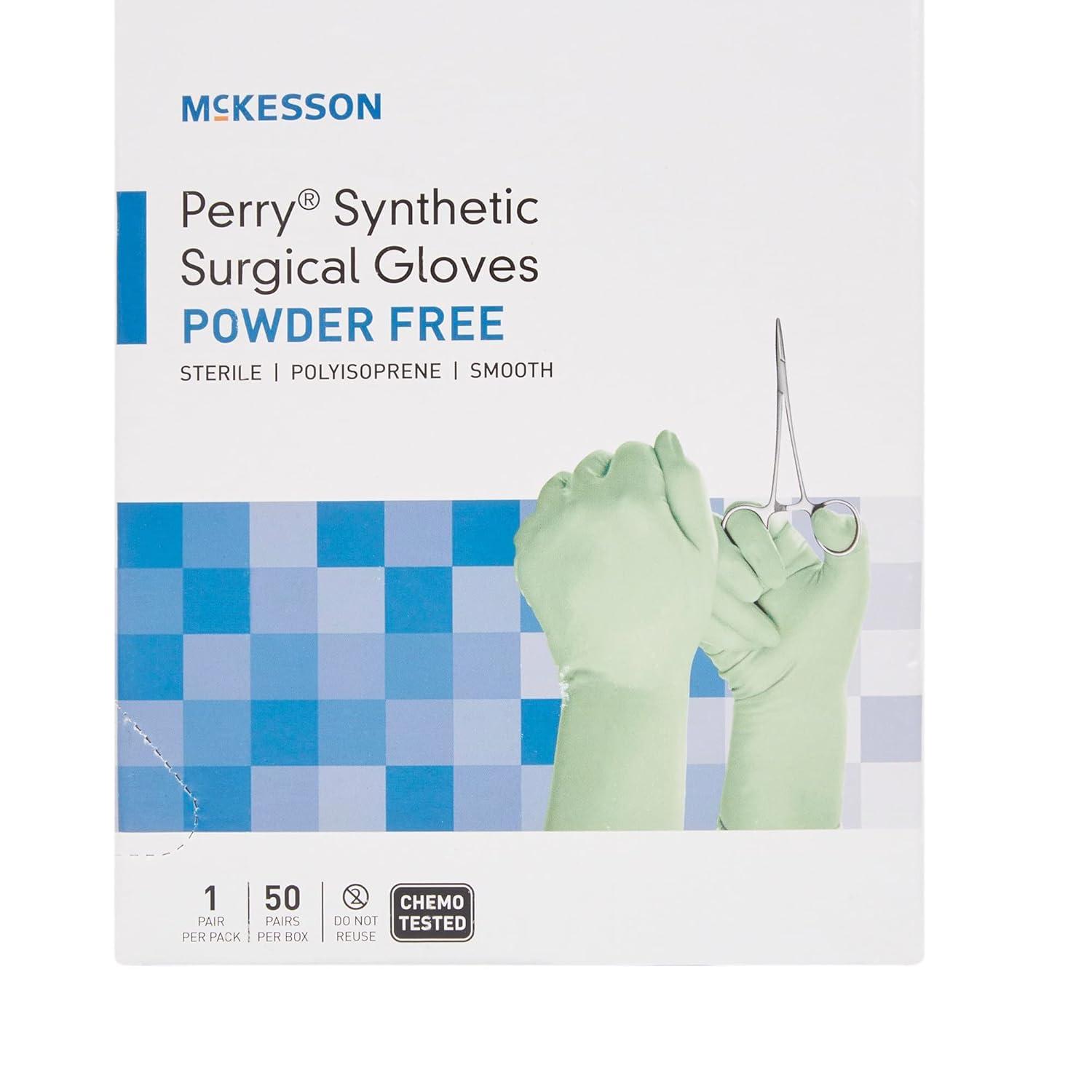 image:imageMcKesson Perry Synthetic Surgical Gloves 200 Pairs Sterile Polyisoprene Disposable PowderFree Professional Medical and Healthcare Chemo Tested Size 85 GreenSize 55 50 ct