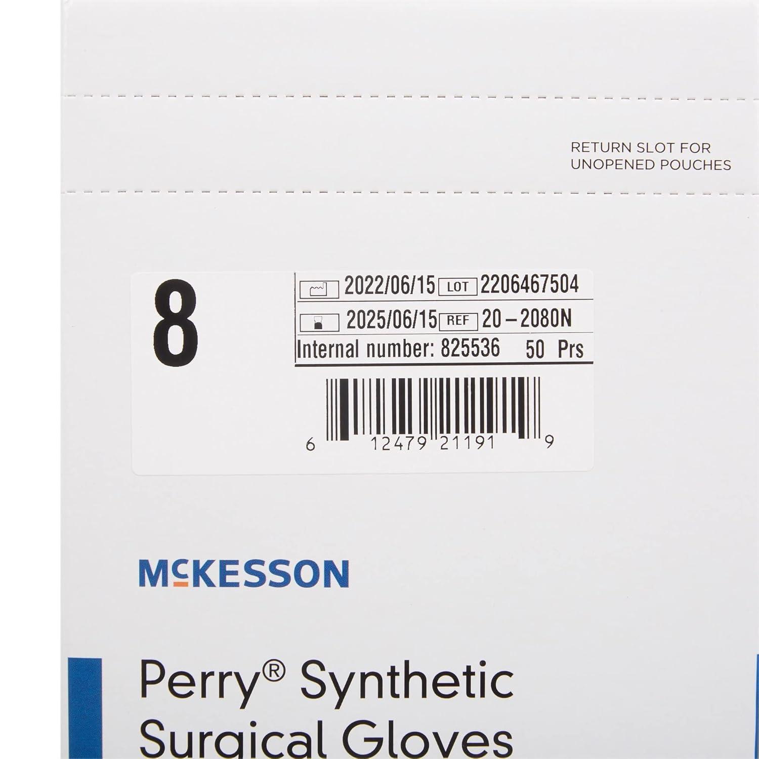 image:imageMcKesson Perry Synthetic Surgical Gloves 200 Pairs Sterile Polyisoprene Disposable PowderFree Professional Medical and Healthcare Chemo Tested Size 85 GreenSize 8 50 ct