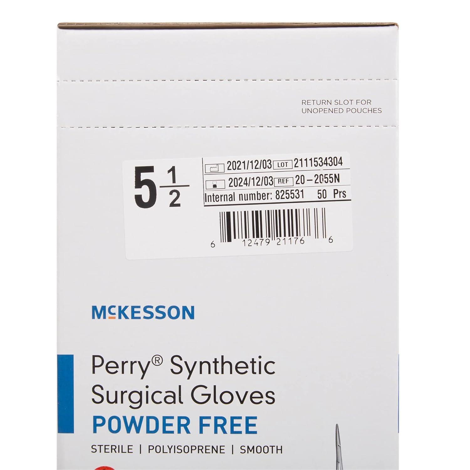 image:imageMcKesson Perry Synthetic Surgical Gloves 200 Pairs Sterile Polyisoprene Disposable PowderFree Professional Medical and Healthcare Chemo Tested Size 85 GreenSize 55 50 ct