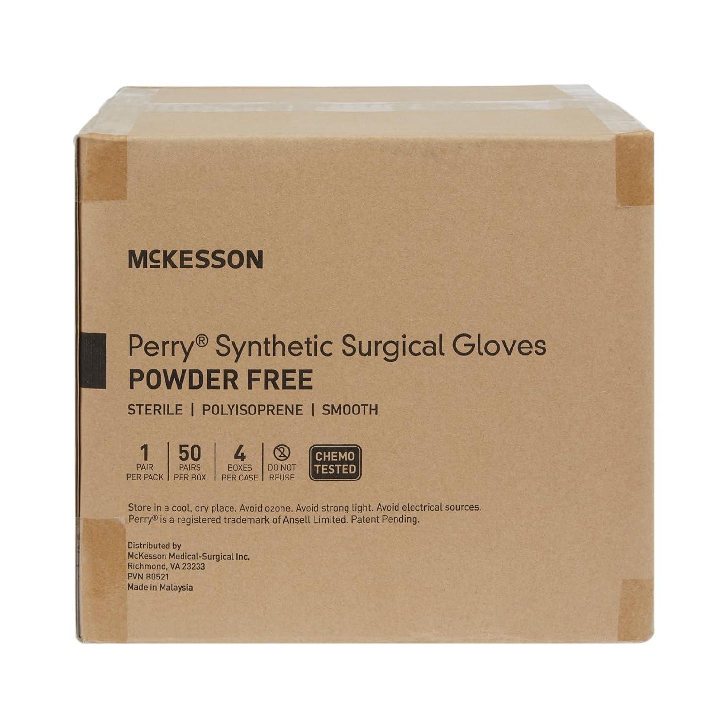 image:imageMcKesson Perry Synthetic Surgical Gloves 200 Pairs Sterile Polyisoprene Disposable PowderFree Professional Medical and Healthcare Chemo Tested Size 85 GreenSize 7 200 ct