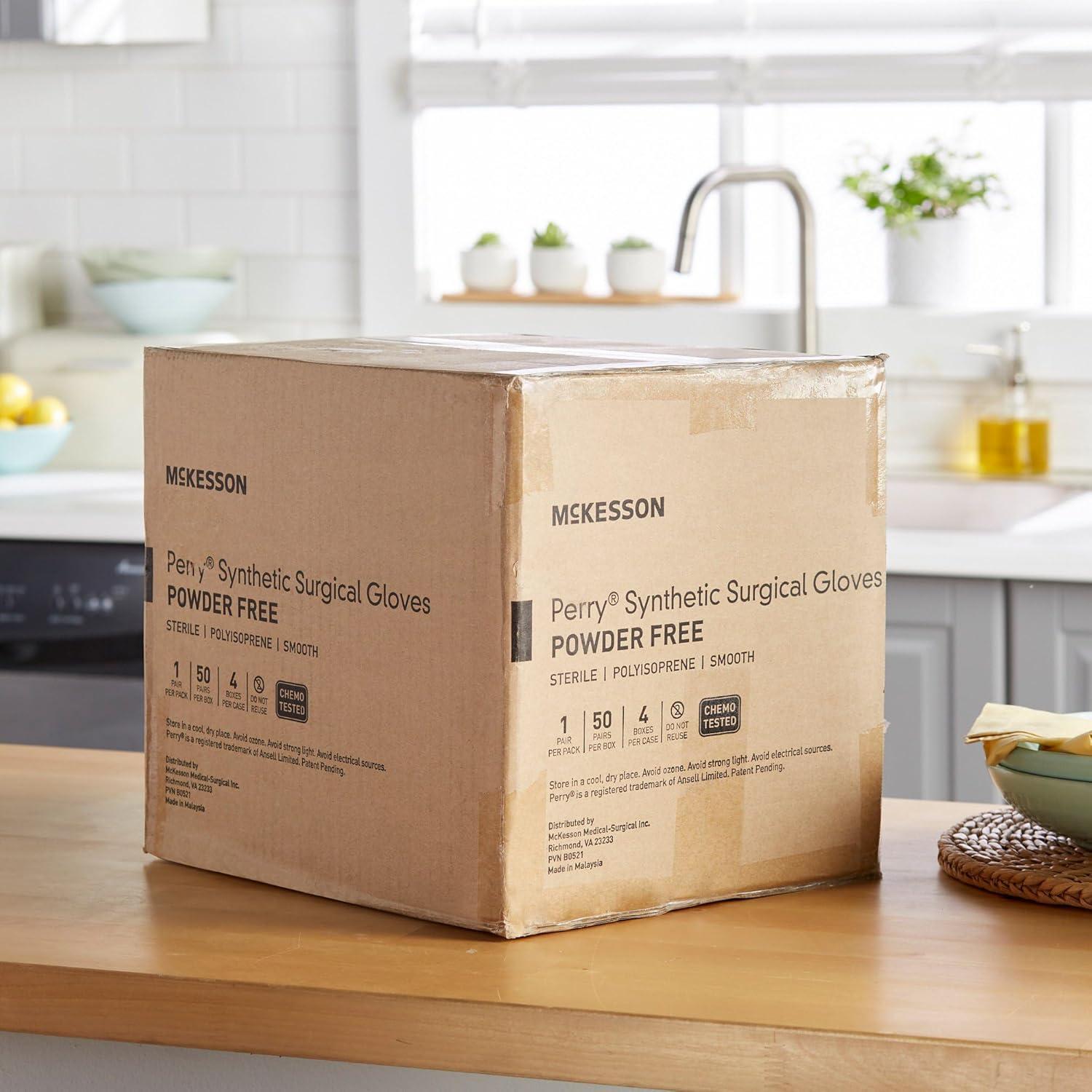 image:imageMcKesson Perry Synthetic Surgical Gloves 200 Pairs Sterile Polyisoprene Disposable PowderFree Professional Medical and Healthcare Chemo Tested Size 85 GreenSize 65 200 ct
