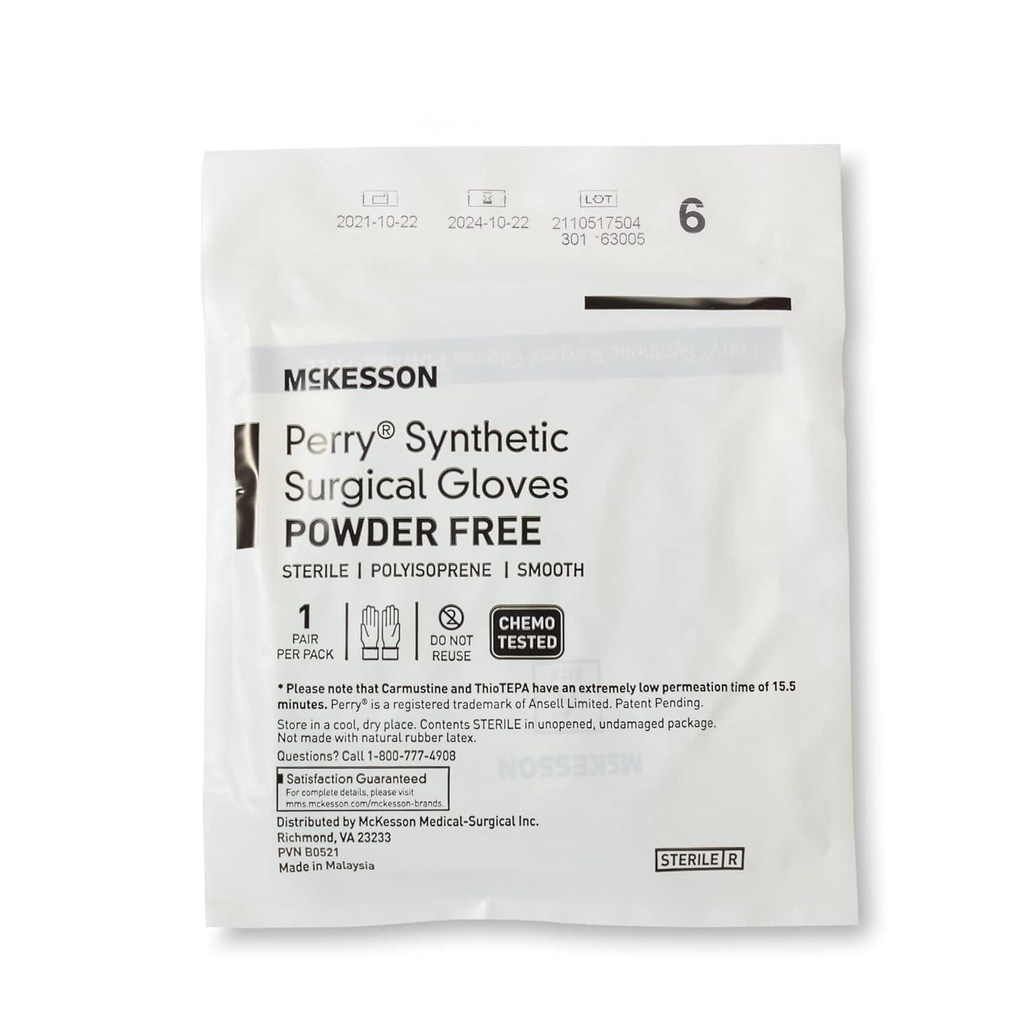 image:imageMcKesson Perry Synthetic Surgical Gloves 200 Pairs Sterile Polyisoprene Disposable PowderFree Professional Medical and Healthcare Chemo Tested Size 85 GreenSize 6 200 ct