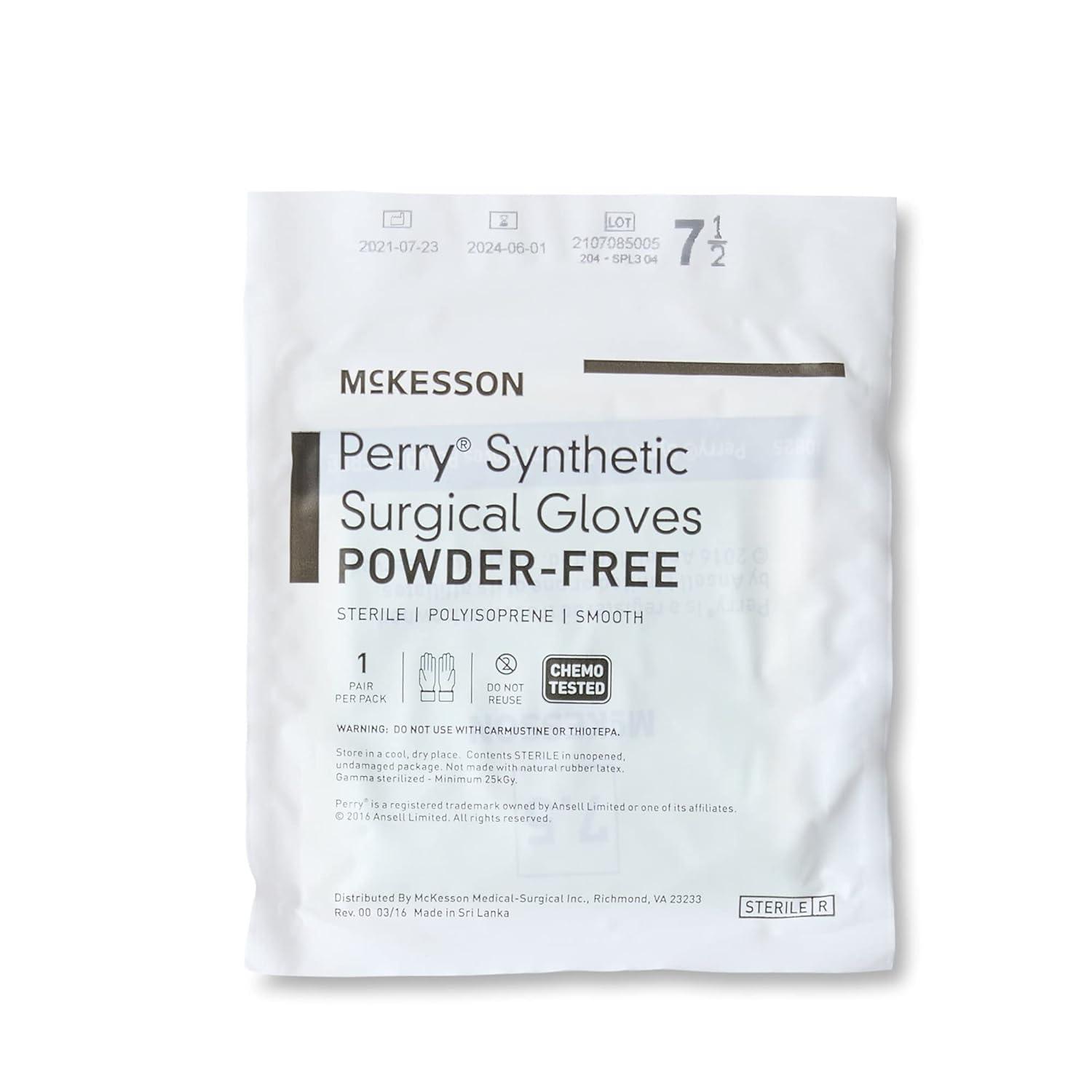 image:imageMcKesson Perry Synthetic Surgical Gloves 200 Pairs Sterile Polyisoprene Disposable PowderFree Professional Medical and Healthcare Chemo Tested Size 85 GreenSize 75 50 ct