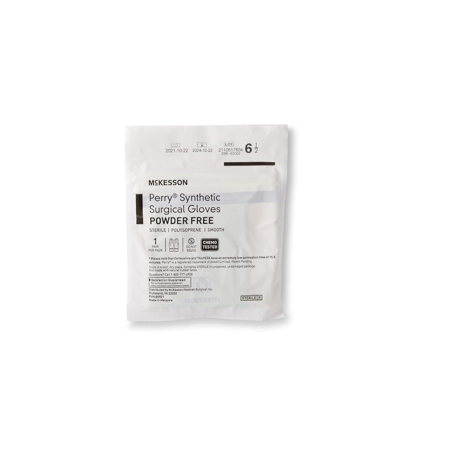 image:imageMcKesson Perry Synthetic Surgical Gloves 200 Pairs Sterile Polyisoprene Disposable PowderFree Professional Medical and Healthcare Chemo Tested Size 85 GreenSize 65 50 ct
