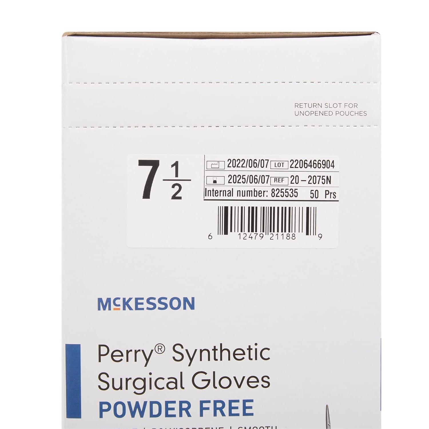 image:imageMcKesson Perry Synthetic Surgical Gloves 200 Pairs Sterile Polyisoprene Disposable PowderFree Professional Medical and Healthcare Chemo Tested Size 85 GreenSize 75 50 ct