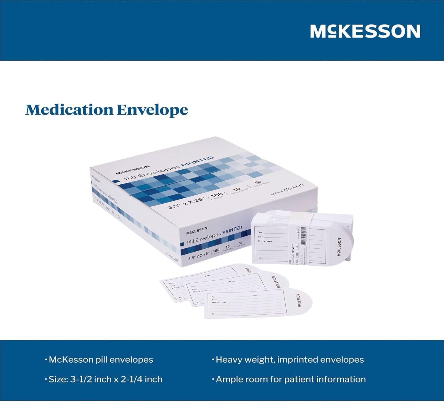 image:imageMcKesson Pill Envelopes for Medicine 1000 Count Medication Packets Imprinted Moisture Seal 100 Count 10 Packs