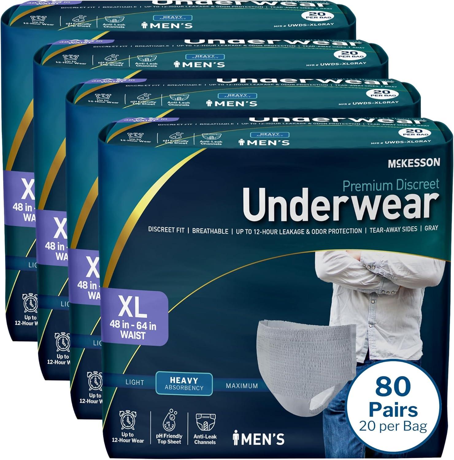 image:imageMcKesson Premium Discreet Underwear for Men 20 Adult Briefs PullOn Disposable Incontinence Briefs Tear Away Seams Heavy Absorbency 12Hour Leak amp Odor Protection SmallMedium 2840 inXLarge