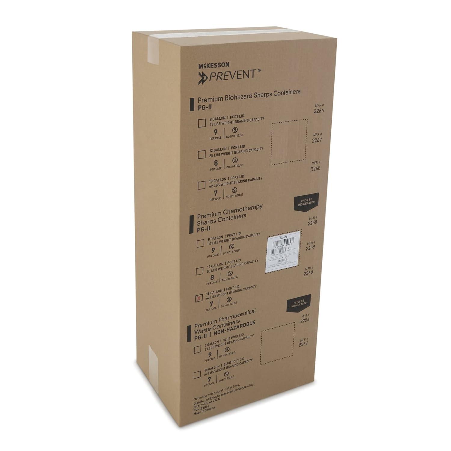 image:imageMcKesson Prevent Sharps Container for Chemotherapy Waste Premium PGII Plastic Vertical Entry Hinged Lid Yellow 18 gal 13 in x 17 310 in x 24 35 in 7 Count18 gallons