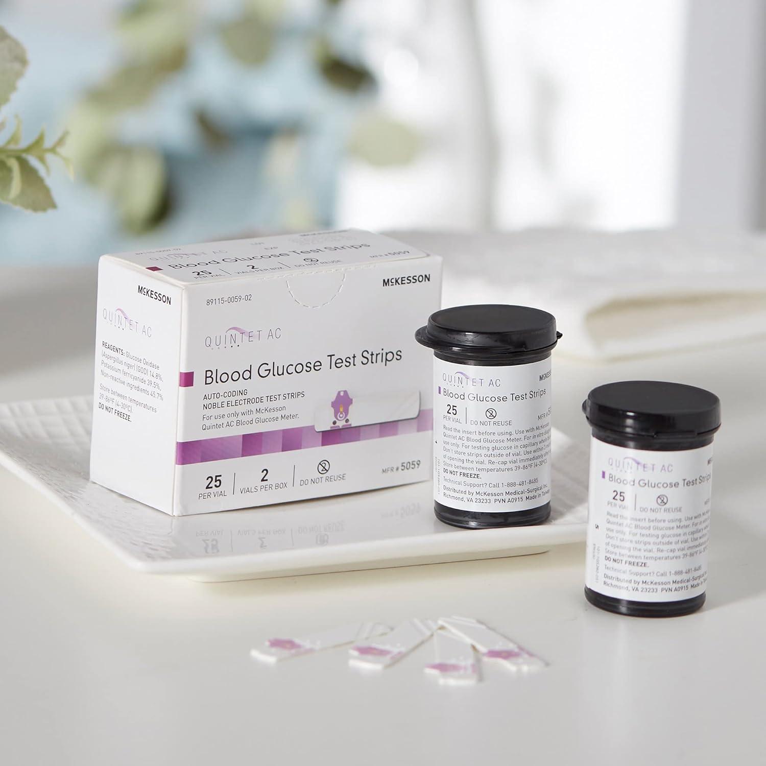 image:imageMcKesson Quintet AC Blood Glucose Test Strips Auto Coding Noble Electrode Strips for SelfTesting and PointofCare Testing of Whole Blood Glucose 50 Strips 1 Pack1 Count Pack of 200