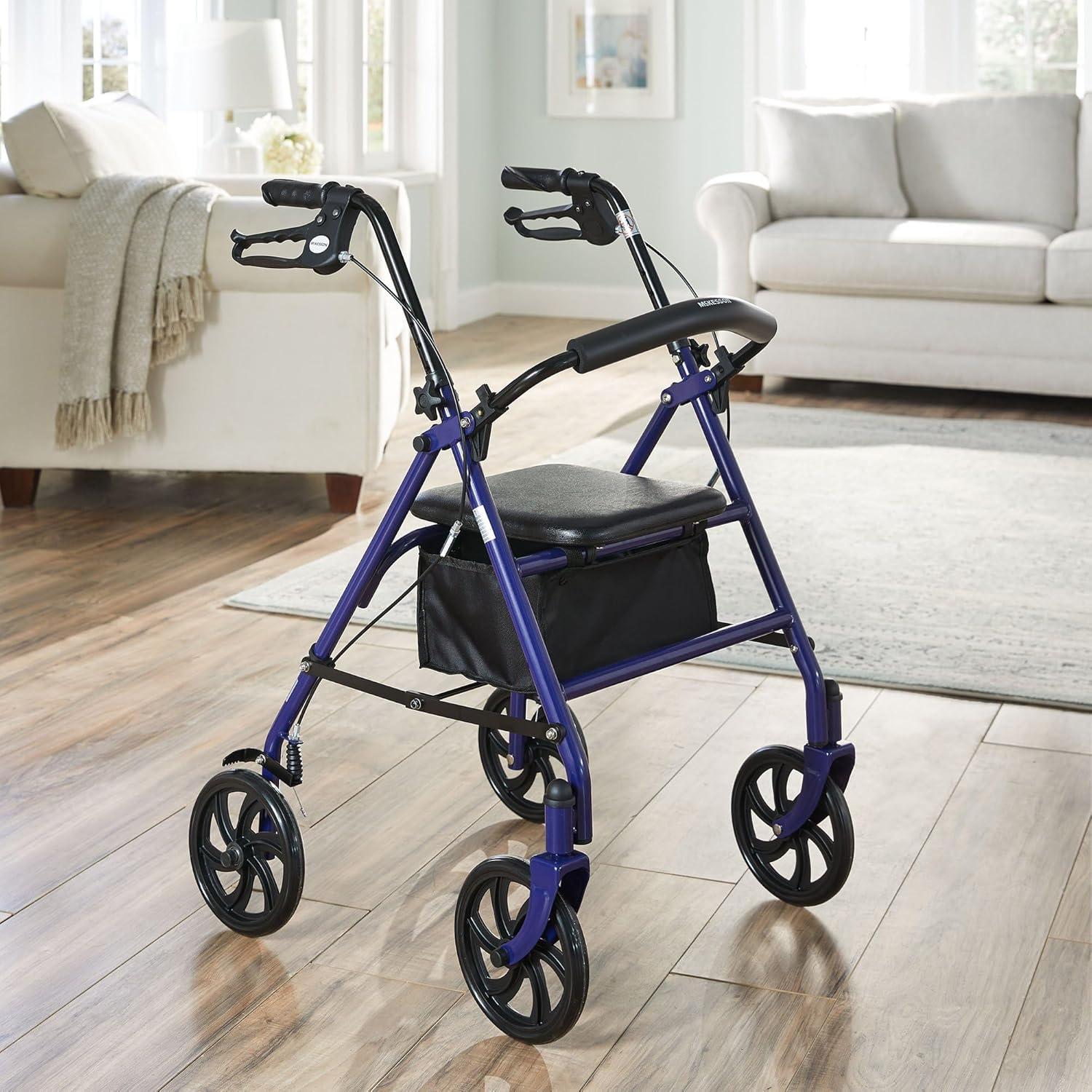 image:imageMcKesson Rollator Walker with Seat and Wheels Adjustment Knob Folding Storage Steel 300 lbs Weight Capacity Blue 1 CountBlue