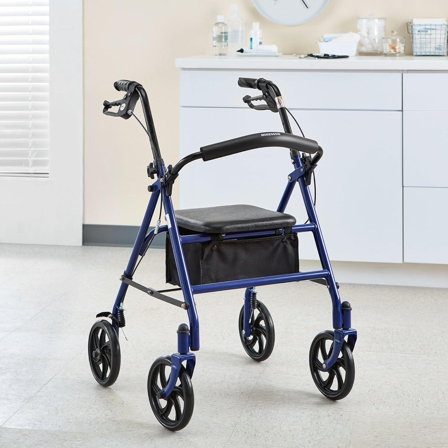 image:imageMcKesson Rollator Walker with Seat and Wheels Adjustment Knob Folding Storage Steel 300 lbs Weight Capacity Blue 1 CountBlue