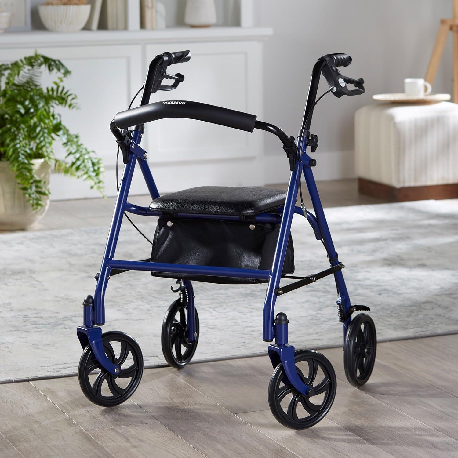 image:imageMcKesson Rollator Walker with Seat and Wheels Adjustment Knob Folding Storage Steel 300 lbs Weight Capacity Blue 1 CountBlue