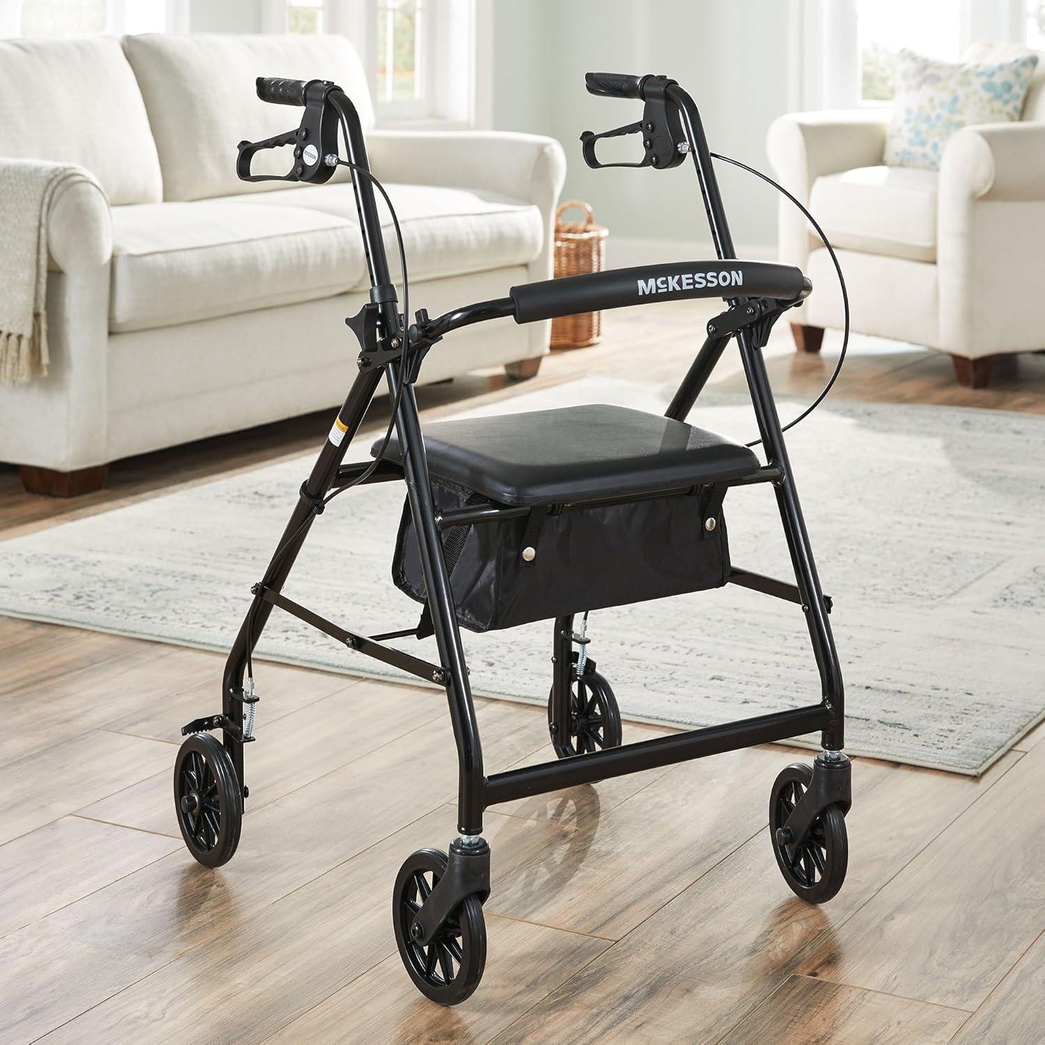 image:imageMcKesson Rollator Walker with Seat and Wheels Lightweight Aluminum 300 lbs Weight Capacity Green 1 CountBlack