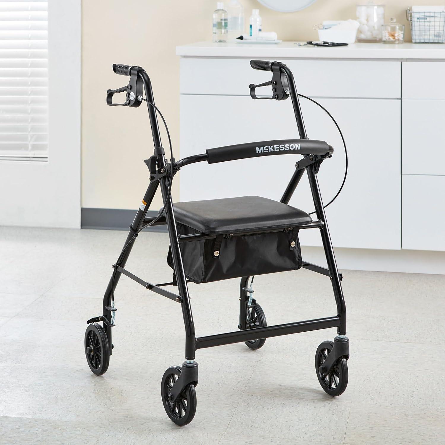 image:imageMcKesson Rollator Walker with Seat and Wheels Lightweight Aluminum 300 lbs Weight Capacity Green 1 CountBlack
