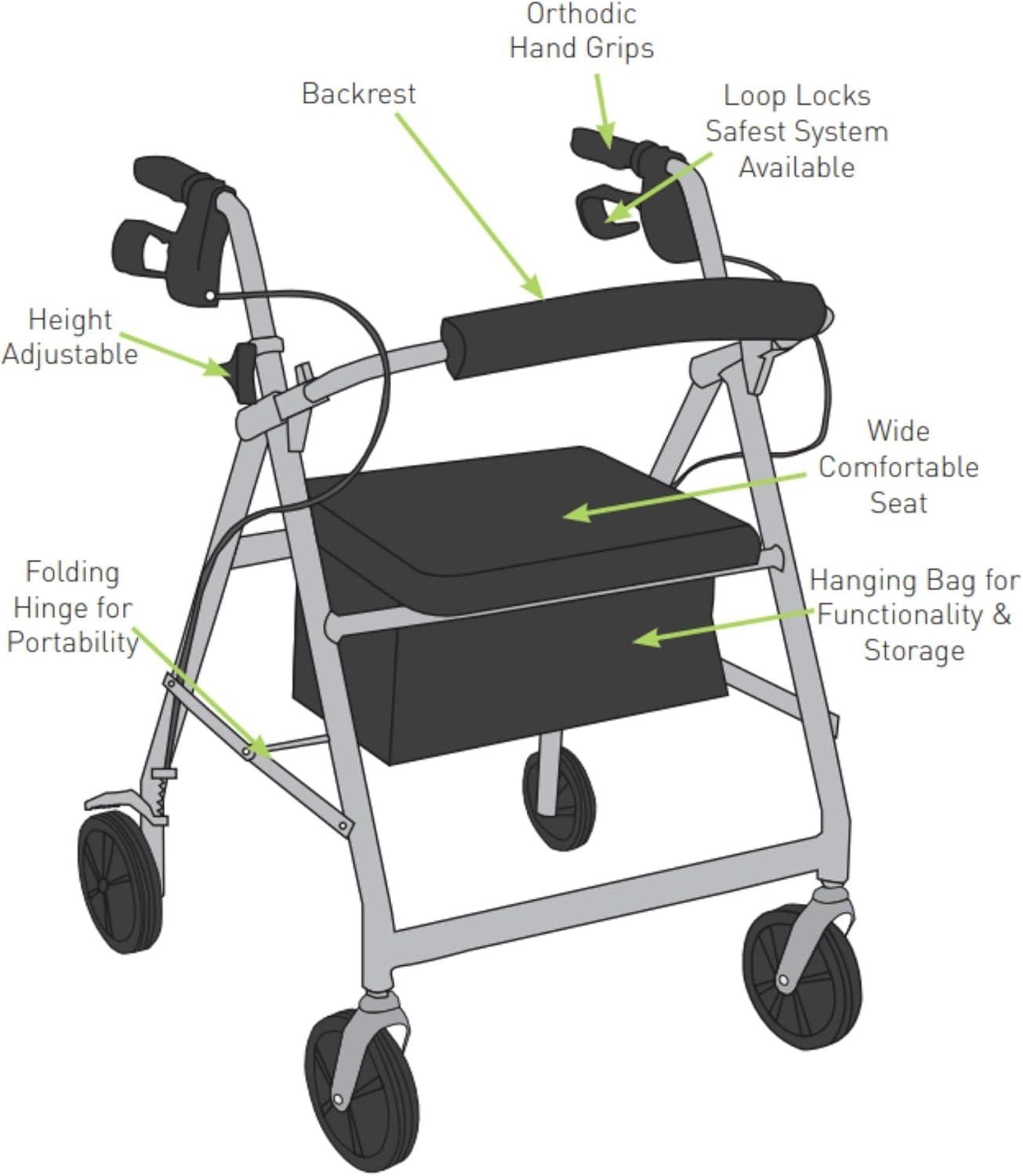 image:imageMcKesson Rollator Walker with Seat and Wheels Lightweight Aluminum 300 lbs Weight Capacity Green 1 CountBlue
