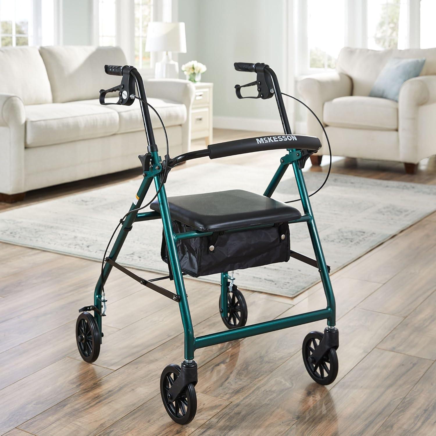 image:imageMcKesson Rollator Walker with Seat and Wheels Lightweight Aluminum 300 lbs Weight Capacity Green 1 CountGreen