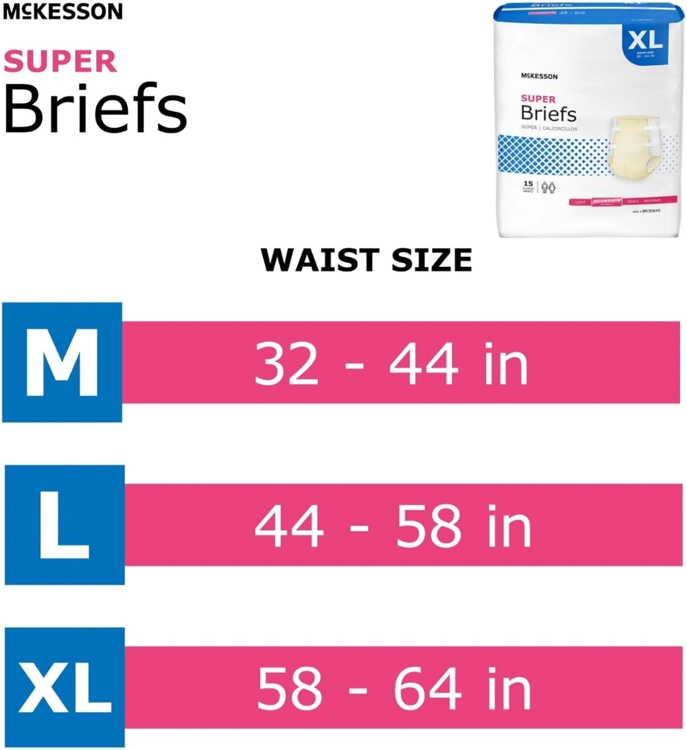 image:imageMcKesson Super Briefs 15 Count Size XL 5864 in Incontinence Adult Diapers with Tabs Moderate Absorbency Unisex Disposable Elastic Leg Gathers and Contoured Fit for Men and Women