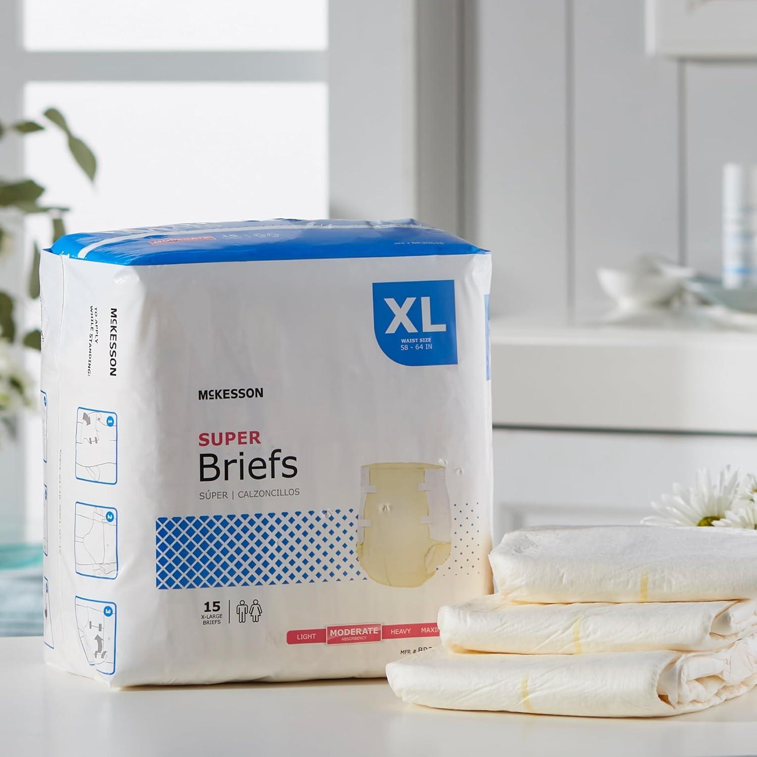 image:imageMcKesson Super Briefs 15 Count Size XL 5864 in Incontinence Adult Diapers with Tabs Moderate Absorbency Unisex Disposable Elastic Leg Gathers and Contoured Fit for Men and Women
