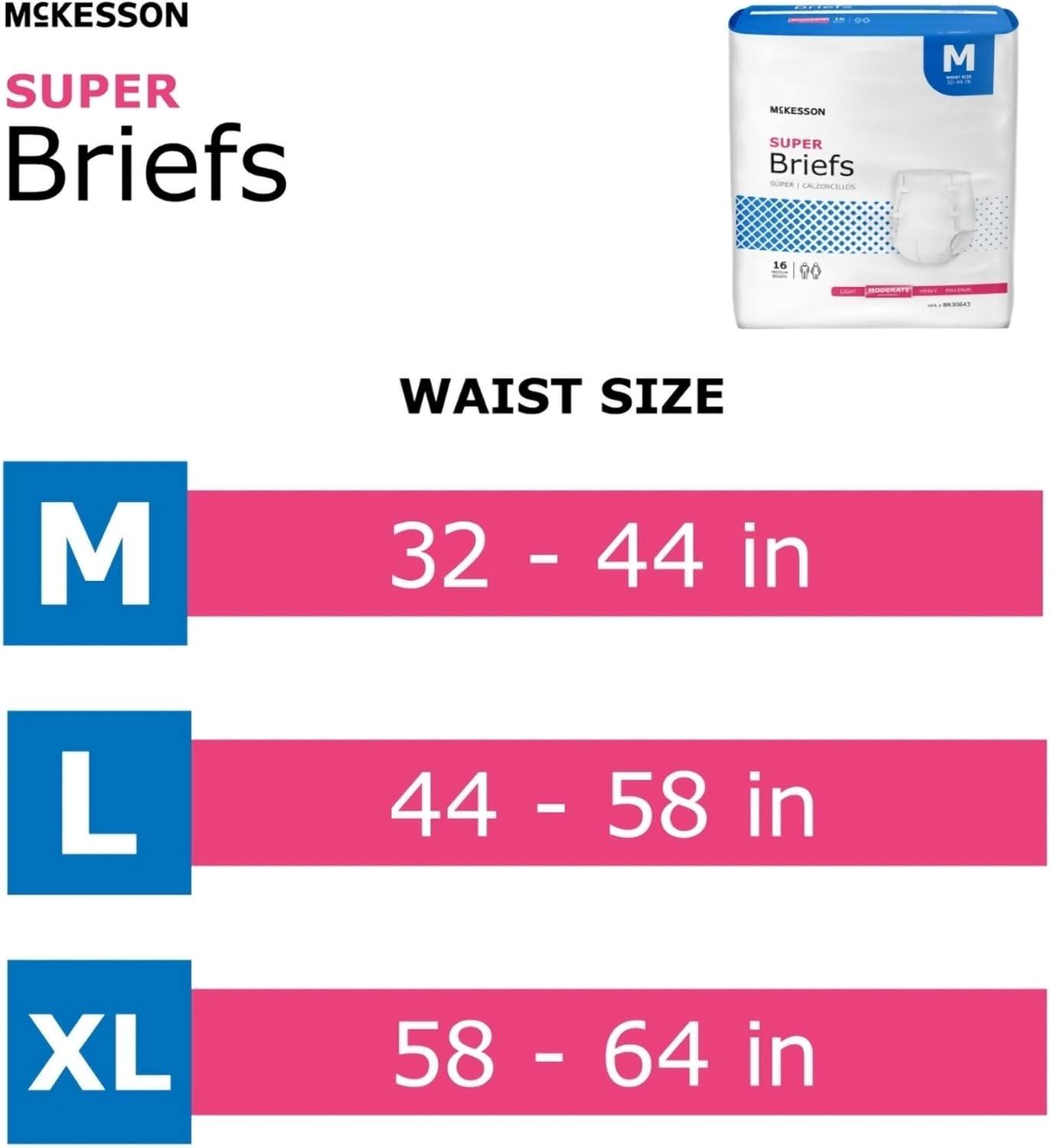 image:imageMcKesson Super Briefs 16 Count Size M 3244 in Incontinence Adult Diapers with Tabs Moderate Absorbency Unisex Disposable Elastic Leg Gathers and Contoured Fit for Men and Women