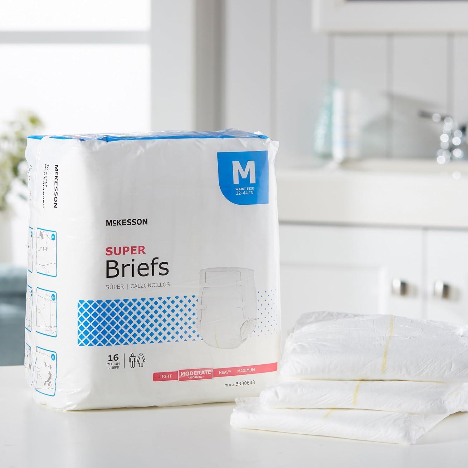 image:imageMcKesson Super Briefs 16 Count Size M 3244 in Incontinence Adult Diapers with Tabs Moderate Absorbency Unisex Disposable Elastic Leg Gathers and Contoured Fit for Men and Women