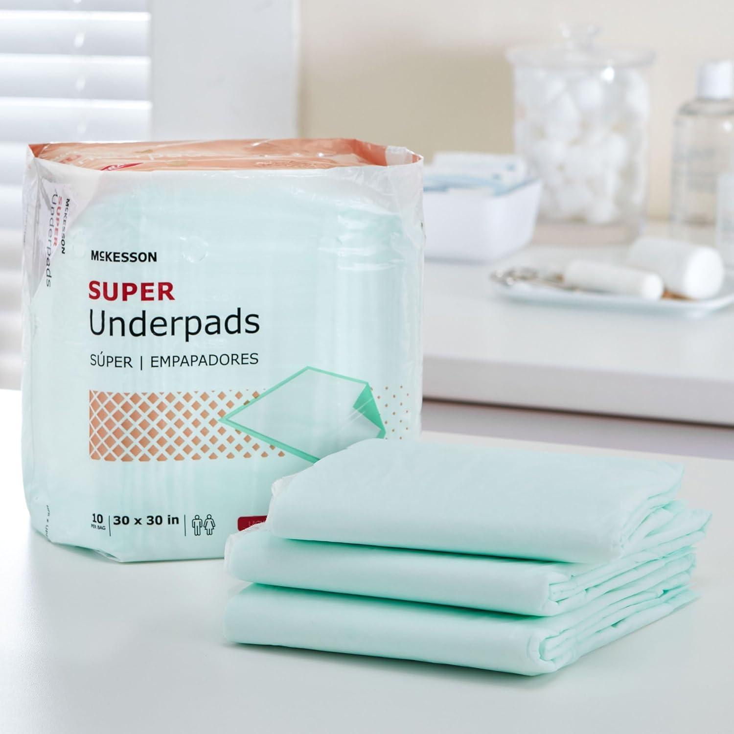 image:imageMcKesson Super Underpads Incontinence Bed Pads 30 x 30 10 Count Moderate Absorbency Disposable Chux Pads for Adults Elderly and Baby Pee Pads30x30 Inch Pack of 10