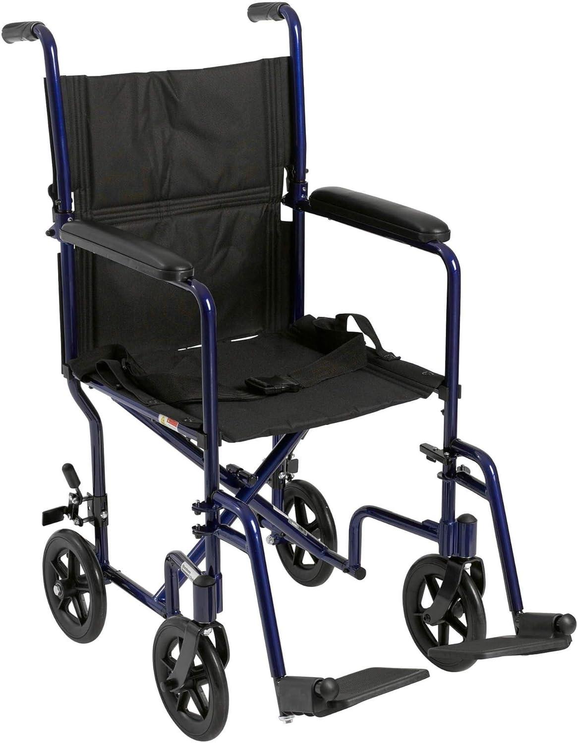 image:imageMcKesson Transport Wheelchair Lightweight Aluminum Blue Finish 300 lbs Weight Capacity 1 Count