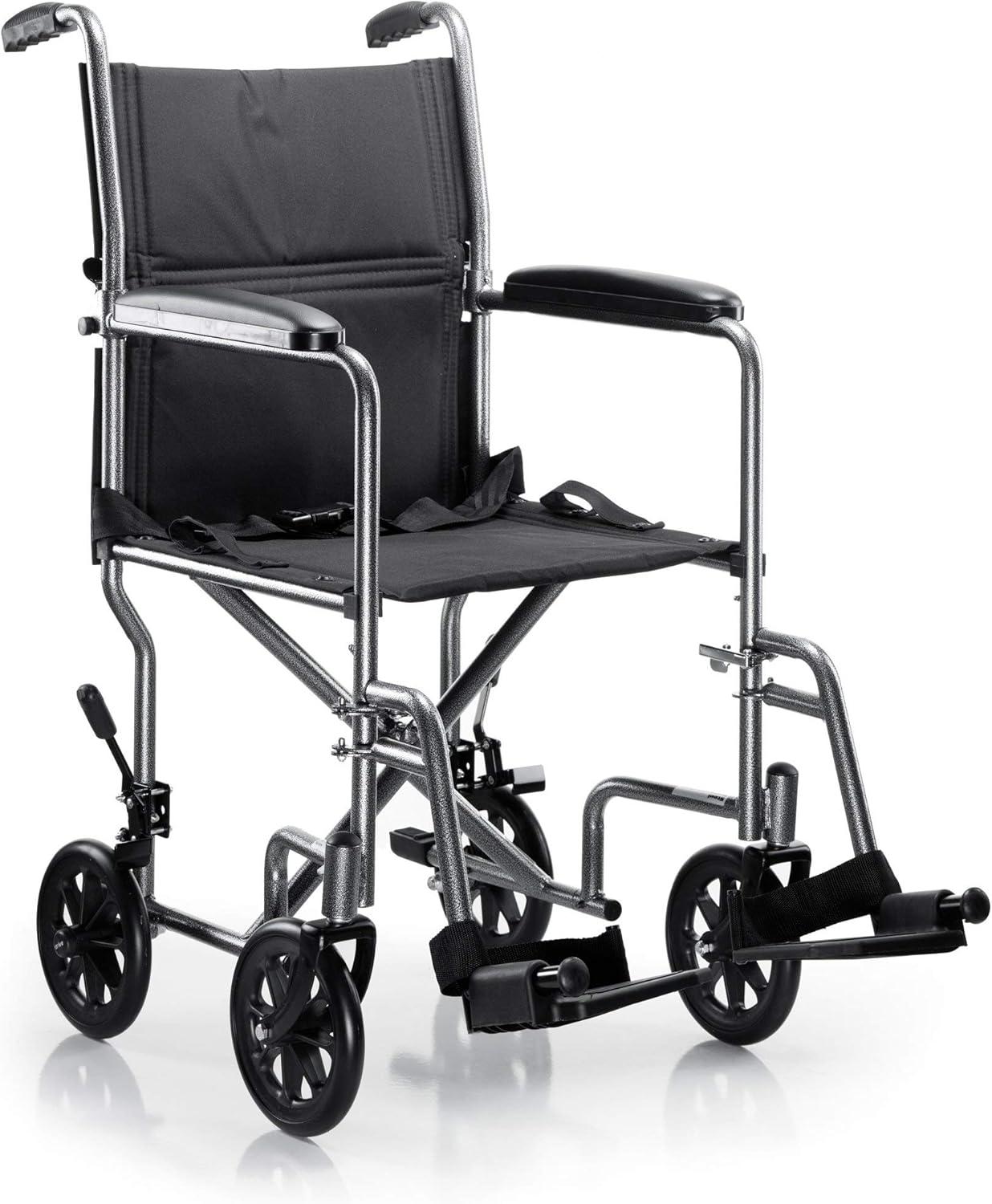 image:imageMcKesson Transport Wheelchair Lightweight Steel Silver Vein Finish 250 lbs Weight Capacity 1 Count