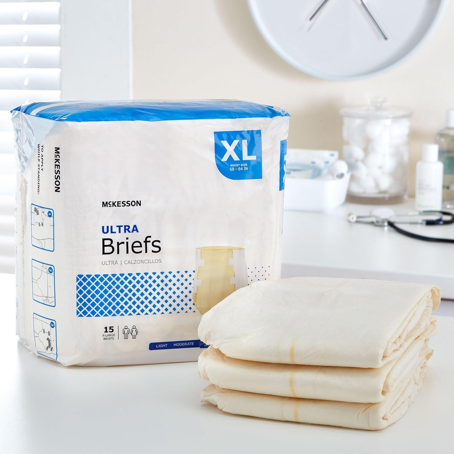 image:imageMcKesson Ultra Briefs 60 Count XL 5864 in Incontinence Adult Diapers with Tabs Heavy Absorbency Unisex Disposable Elastic Leg Gathers and Contoured Fit for Men and WomenXLarge