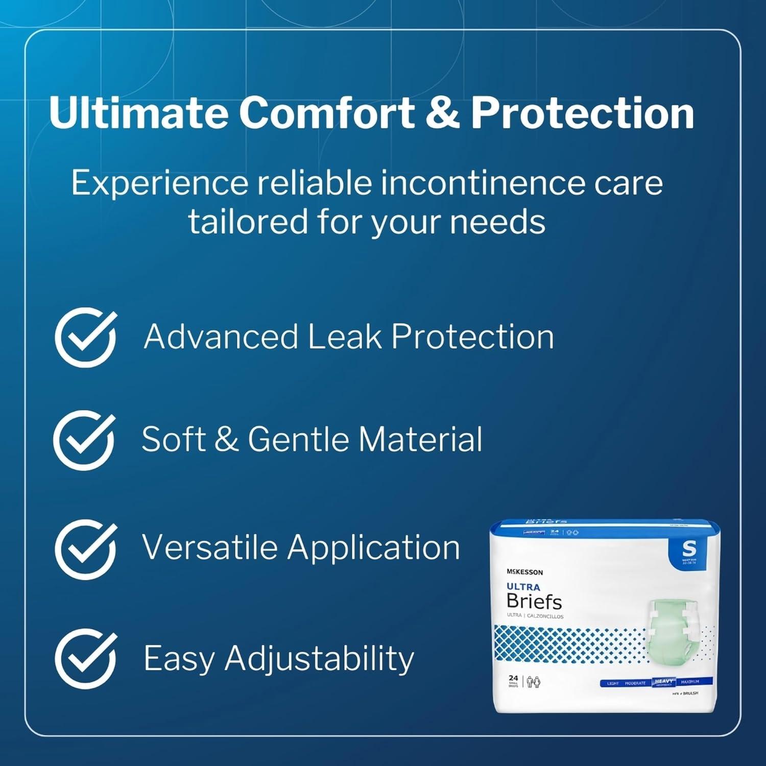 image:imageMcKesson Ultra Briefs 60 Count XL 5864 in Incontinence Adult Diapers with Tabs Heavy Absorbency Unisex Disposable Elastic Leg Gathers and Contoured Fit for Men and WomenSmall