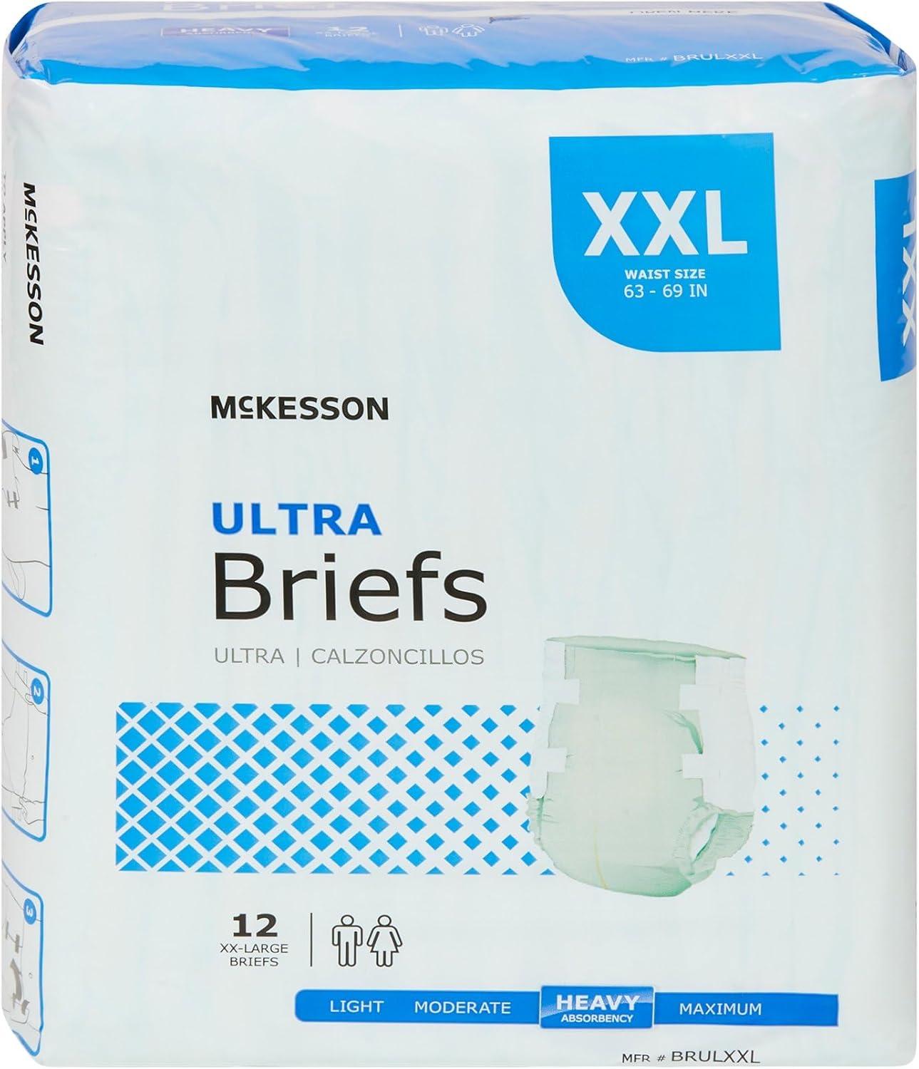 image:imageMcKesson Ultra Briefs 60 Count XL 5864 in Incontinence Adult Diapers with Tabs Heavy Absorbency Unisex Disposable Elastic Leg Gathers and Contoured Fit for Men and WomenXXLarge