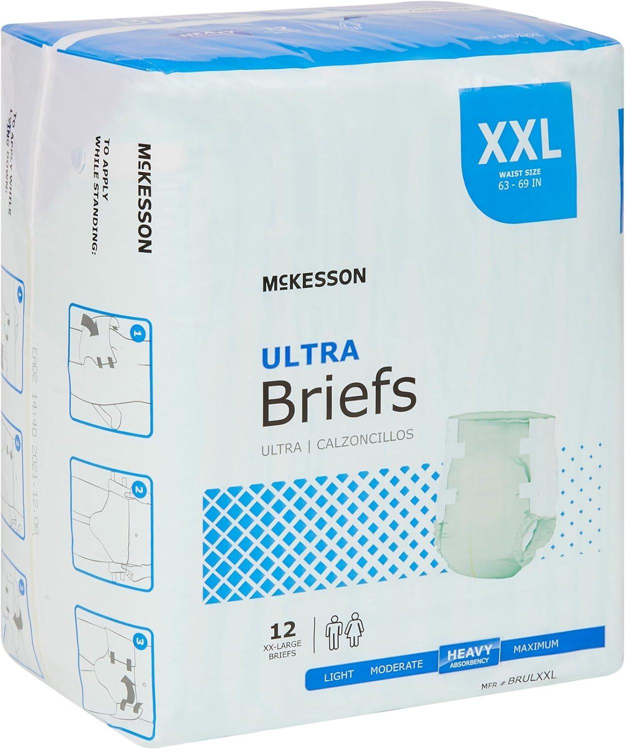 image:imageMcKesson Ultra Briefs 60 Count XL 5864 in Incontinence Adult Diapers with Tabs Heavy Absorbency Unisex Disposable Elastic Leg Gathers and Contoured Fit for Men and WomenXXLarge