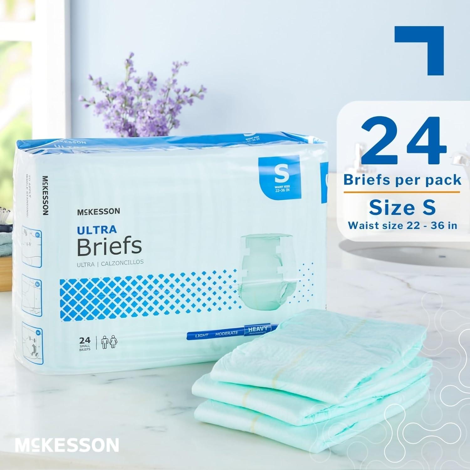 image:imageMcKesson Ultra Briefs 60 Count XL 5864 in Incontinence Adult Diapers with Tabs Heavy Absorbency Unisex Disposable Elastic Leg Gathers and Contoured Fit for Men and WomenSmall