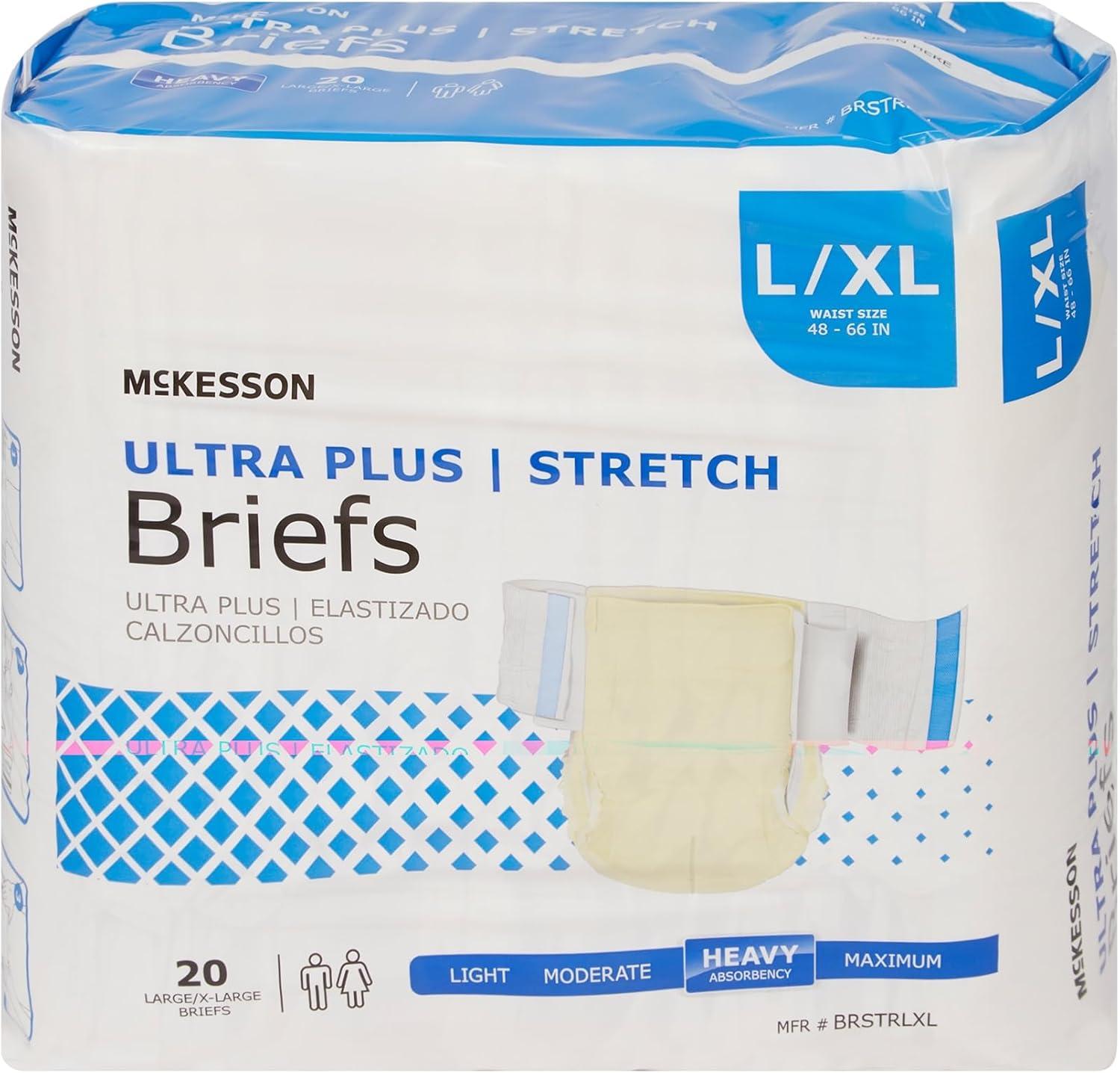 image:imageMcKesson Ultra Plus Stretch Briefs 20 Count MR 3254 in Incontinence Adult Diapers Heavy Absorbency Unisex Disposable Elastic Leg Gathers and Contoured Fit for Men and WomenLargeXLarge 80 Count