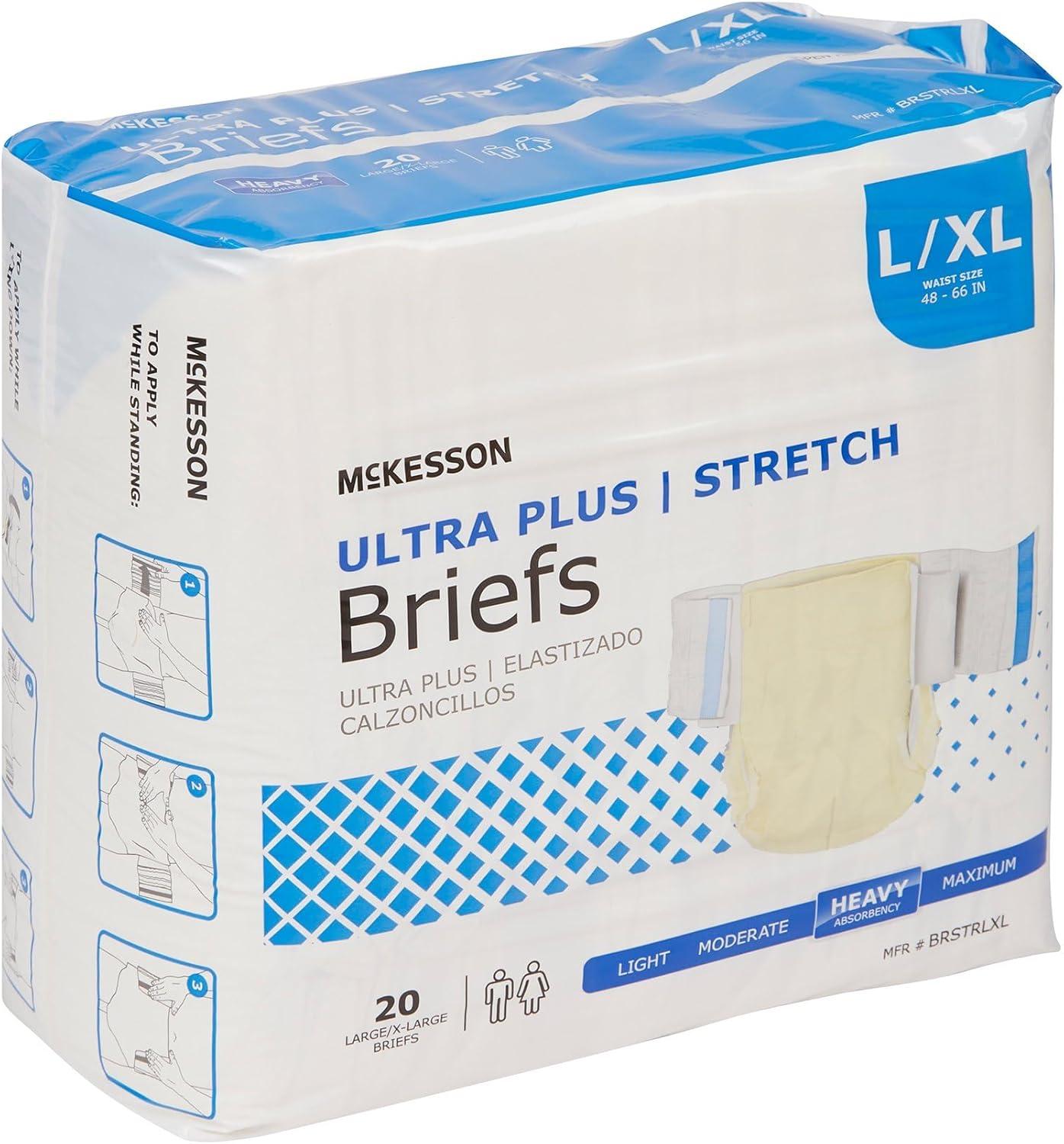 image:imageMcKesson Ultra Plus Stretch Briefs 20 Count MR 3254 in Incontinence Adult Diapers Heavy Absorbency Unisex Disposable Elastic Leg Gathers and Contoured Fit for Men and WomenLargeXLarge 20 Count