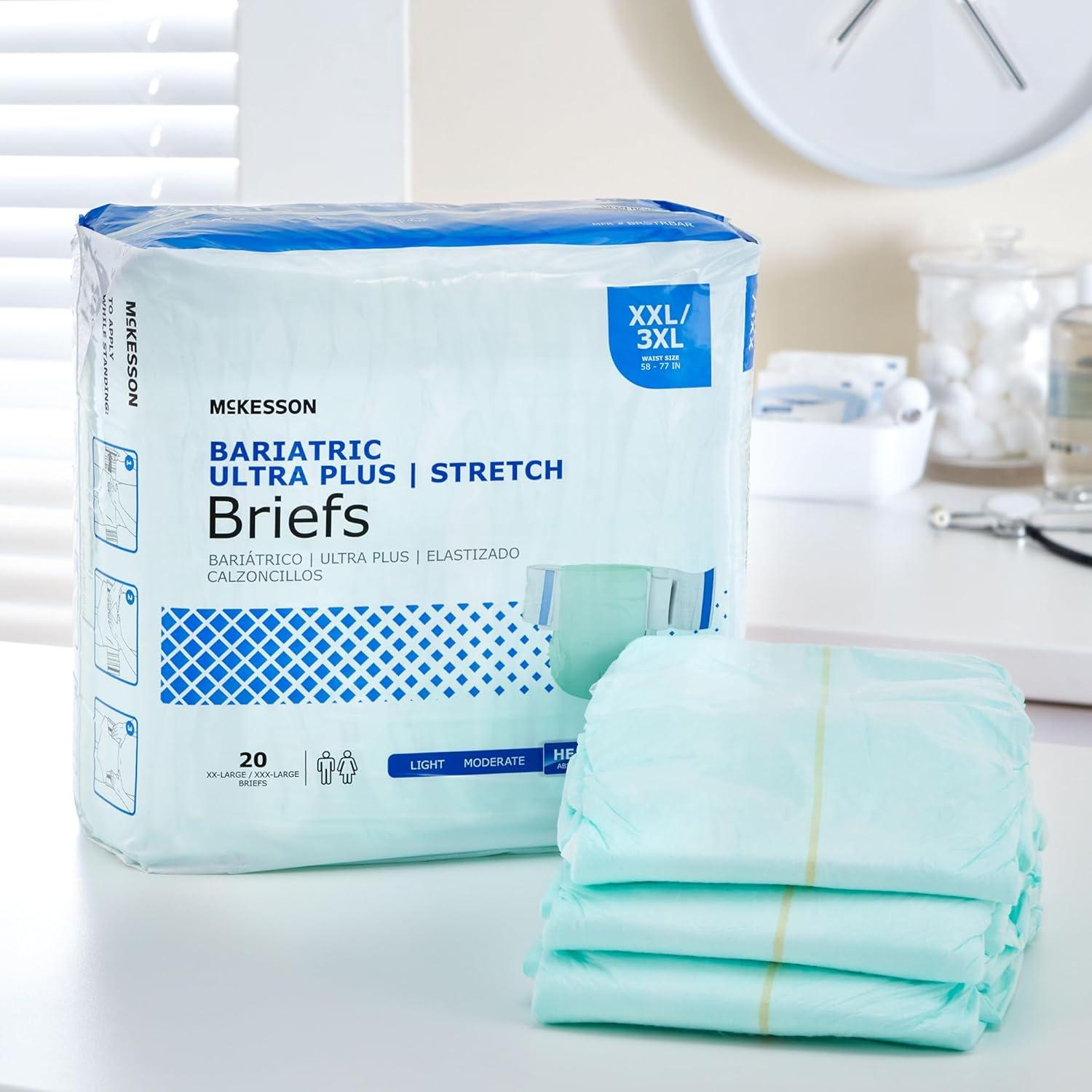 image:imageMcKesson Ultra Plus Stretch Briefs 20 Count XXL3XL 5877 in Incontinence Adult Diapers Heavy Absorbency Unisex Disposable Elastic Leg Gathers and Contoured Fit for Men and Women2X3XLarge 80 Count