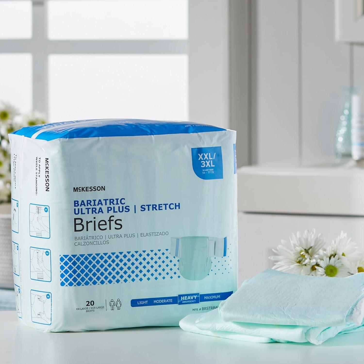 image:imageMcKesson Ultra Plus Stretch Briefs 20 Count XXL3XL 5877 in Incontinence Adult Diapers Heavy Absorbency Unisex Disposable Elastic Leg Gathers and Contoured Fit for Men and Women2X3XLarge 20 Count