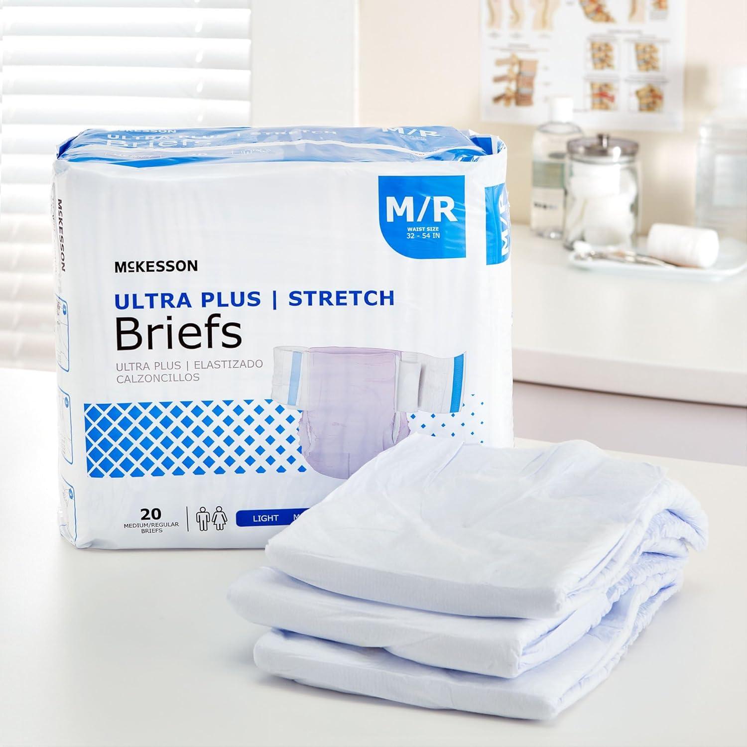image:imageMcKesson Ultra Plus Stretch Briefs 80 Count MR 3254 in Incontinence Adult Diapers Heavy Absorbency Unisex Disposable Elastic Leg Gathers and Contoured Fit for Men and Women