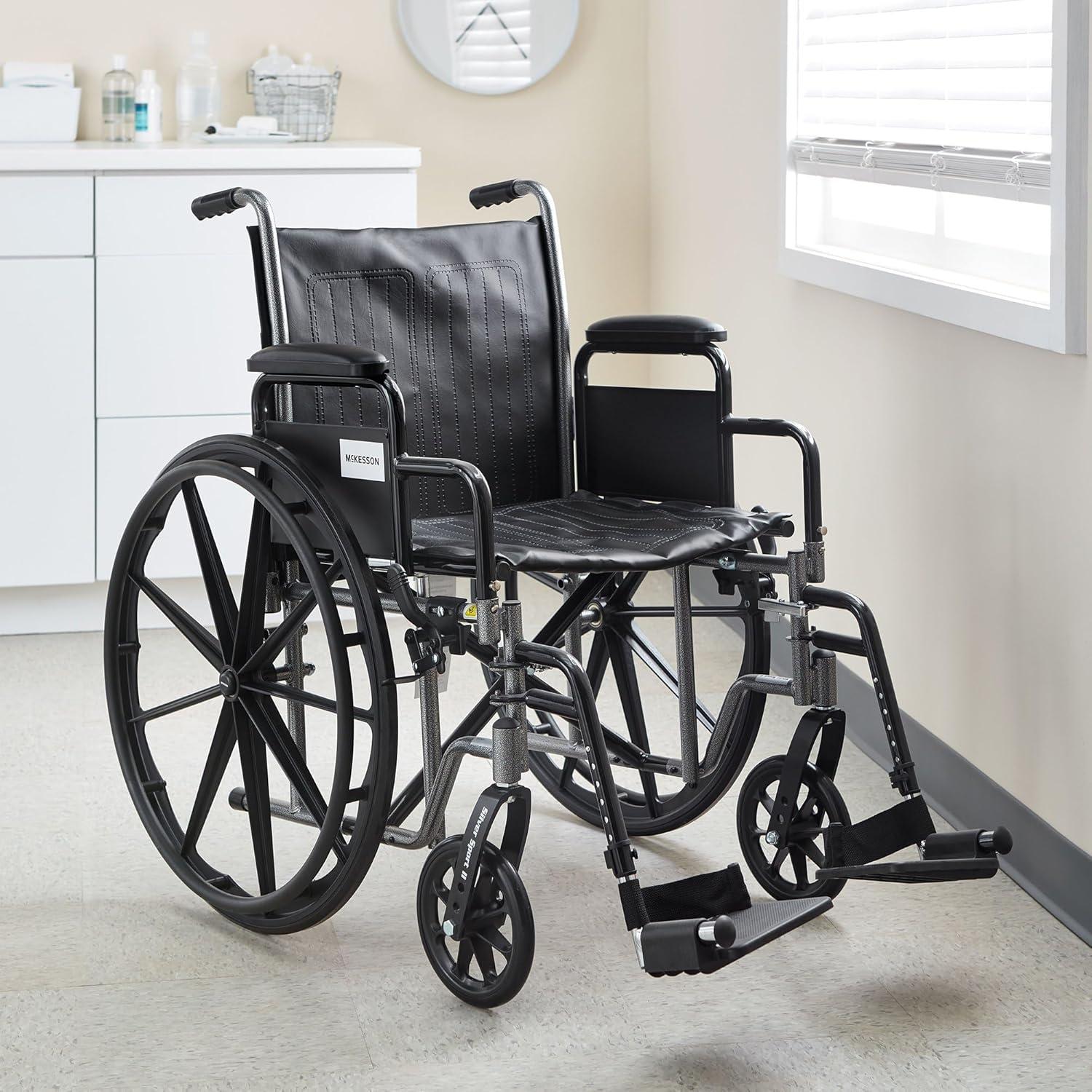 image:imageMcKesson Wheelchair Swing Away Foot Leg Rest Elevating Leg Rest Desk Length Arms Flip Back 18 in Seat 300 lbs Weight Capacity 1 Count18 Inch Seat Width