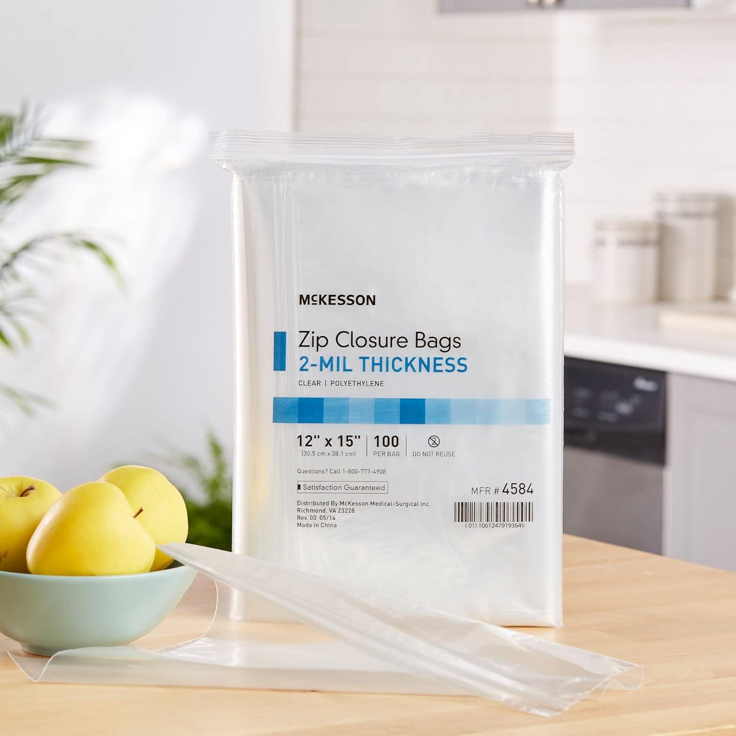 image:imageMcKesson Zip Closure Bags 2 mil Thickness Polyethylene Reclosable Clear 12 in x 15 in 100 Count 1 Pack