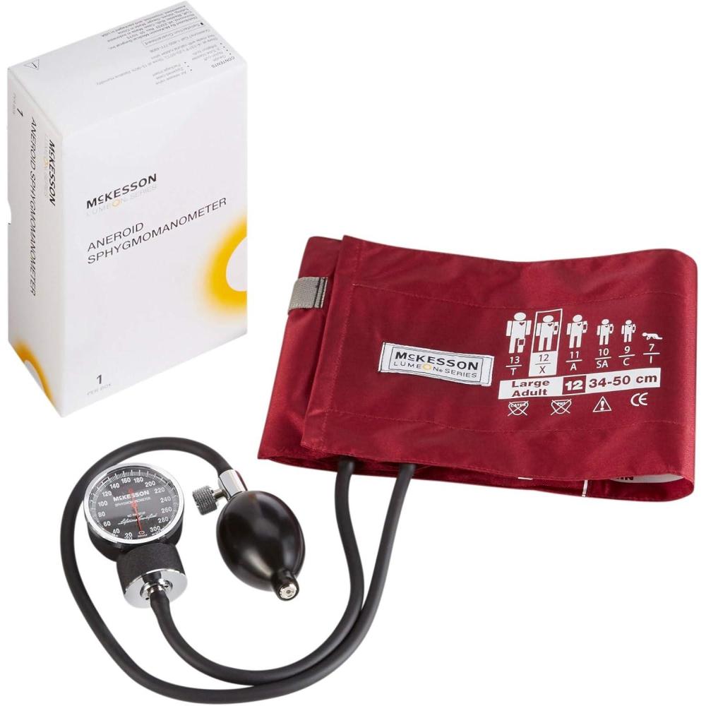 image:imageMcKesson Aneroid Sphygmomanometer Manual Blood Pressure Cuff Monitor with Carrying Case Cuff 3450 cm Burgundy 2 CountLarge Adult Cuff 3450 cm 1 Count