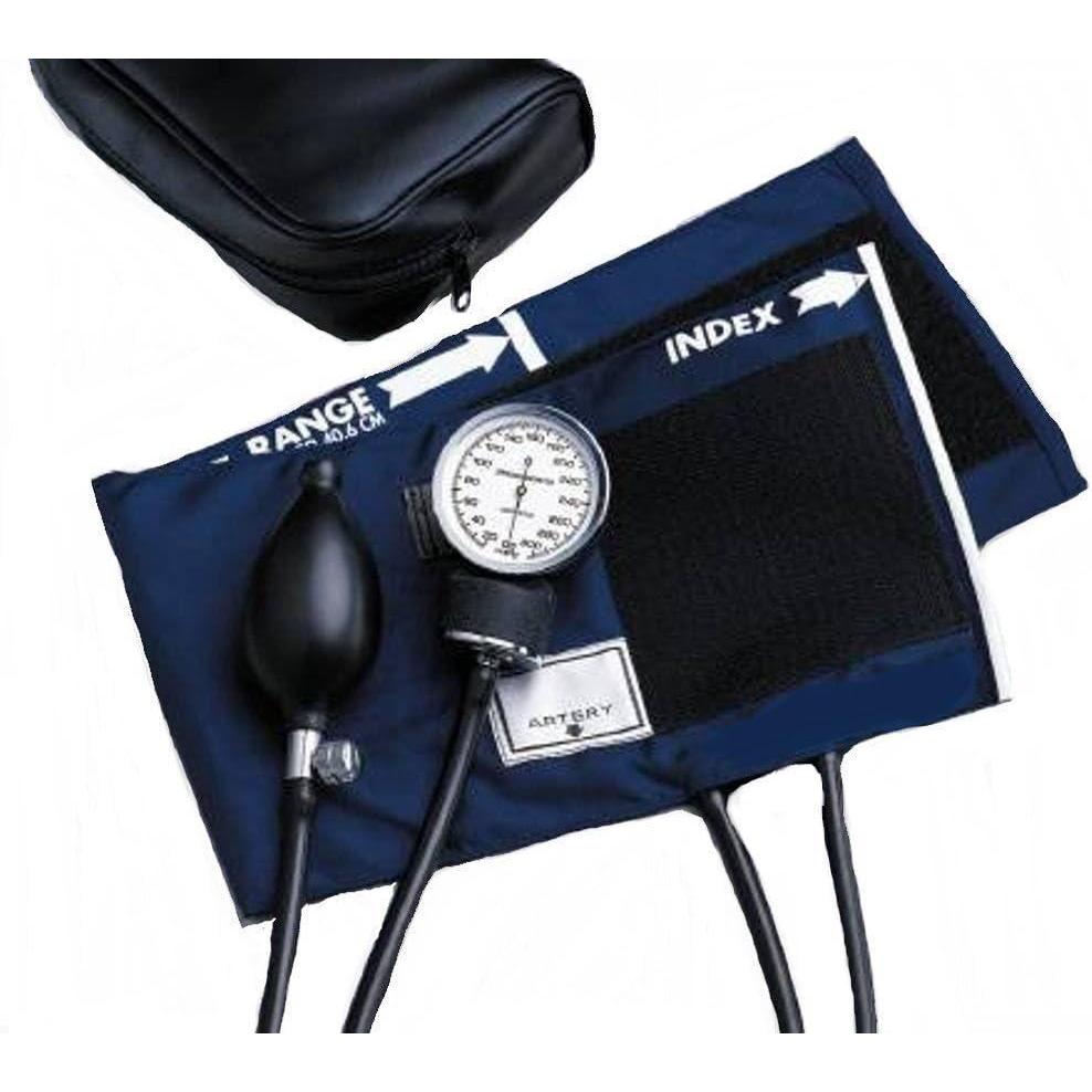image:imageMcKesson Basic Pocket Aneroid Sphygmomanometer Blood Pressure Gauge and Cuff 2 Tubes for Small Adults Navy Blue Large Cuff 12 cm to 17 cm 216 in Long Tubes 1 Countlarge