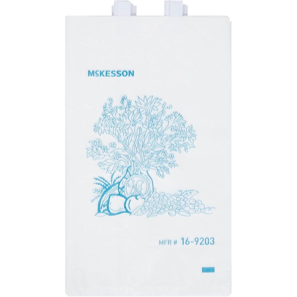 image:imageMcKesson Bedside Bags Polyethylene Blue and White Floral Print OpenEnded Disposable 05 mil 7 in x 115 in 100 Count 20 Packs 2000 Total