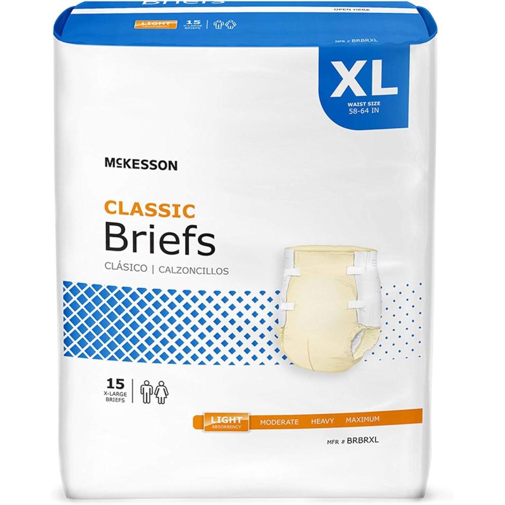 image:imageMcKesson Classic Briefs 96 Count Medium 3244 in Incontinence Adult Diapers Light Absorbency Unisex Disposable Elastic Leg Gathers and Contoured Fit for Men and WomenXLarge